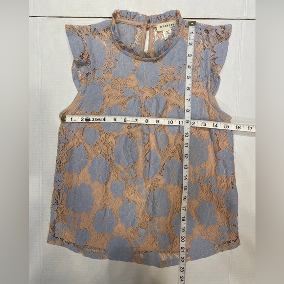Monteau Blue & Tan Lace Tank Top Size Small - Picture 5 of 5
